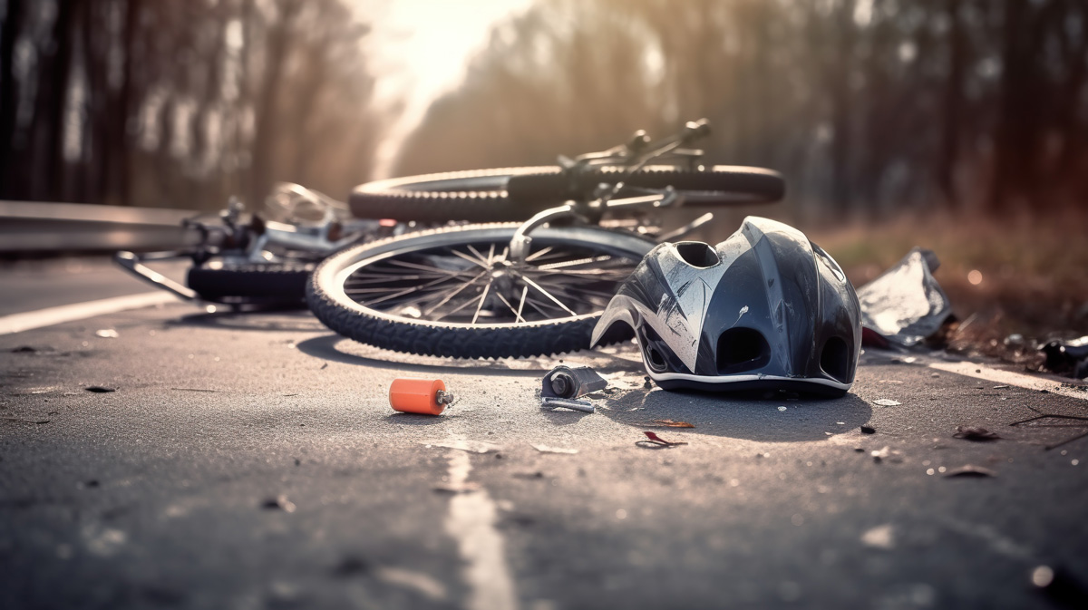 A bike and helmet lying on the ground after a pedestrian accident in El Paso.